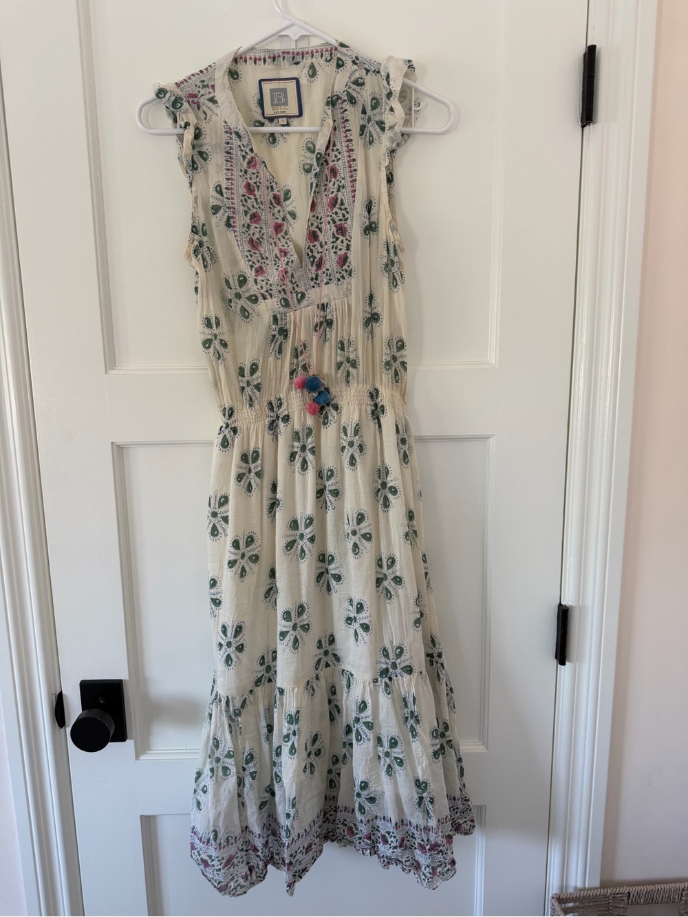 Bohemian Embroidered Maxi Dress - Cream with Green